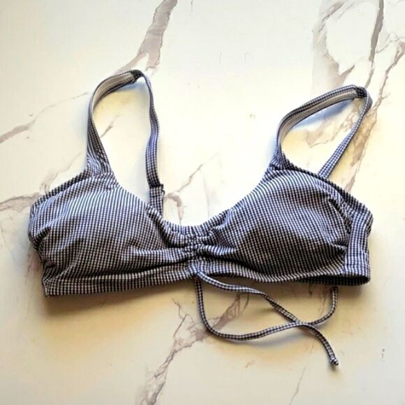 Take 50% OFF- Kora Sol Women's Gingham Cinch Front Bikini Top Navy , Size-M - Picture 2 of 8